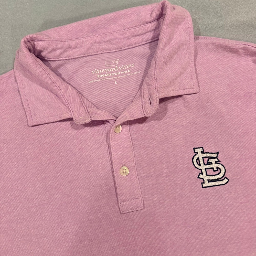 Vineyard Vines Mens Edgartown Polo Shirt St Louis Cardinals Pink Large L MLB